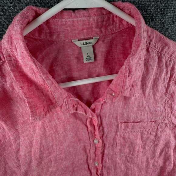 LL Bean Women Long Sleeve Linen Button Up Shirt Pink Large Reg 299906 Adult - Picture 6 of 11